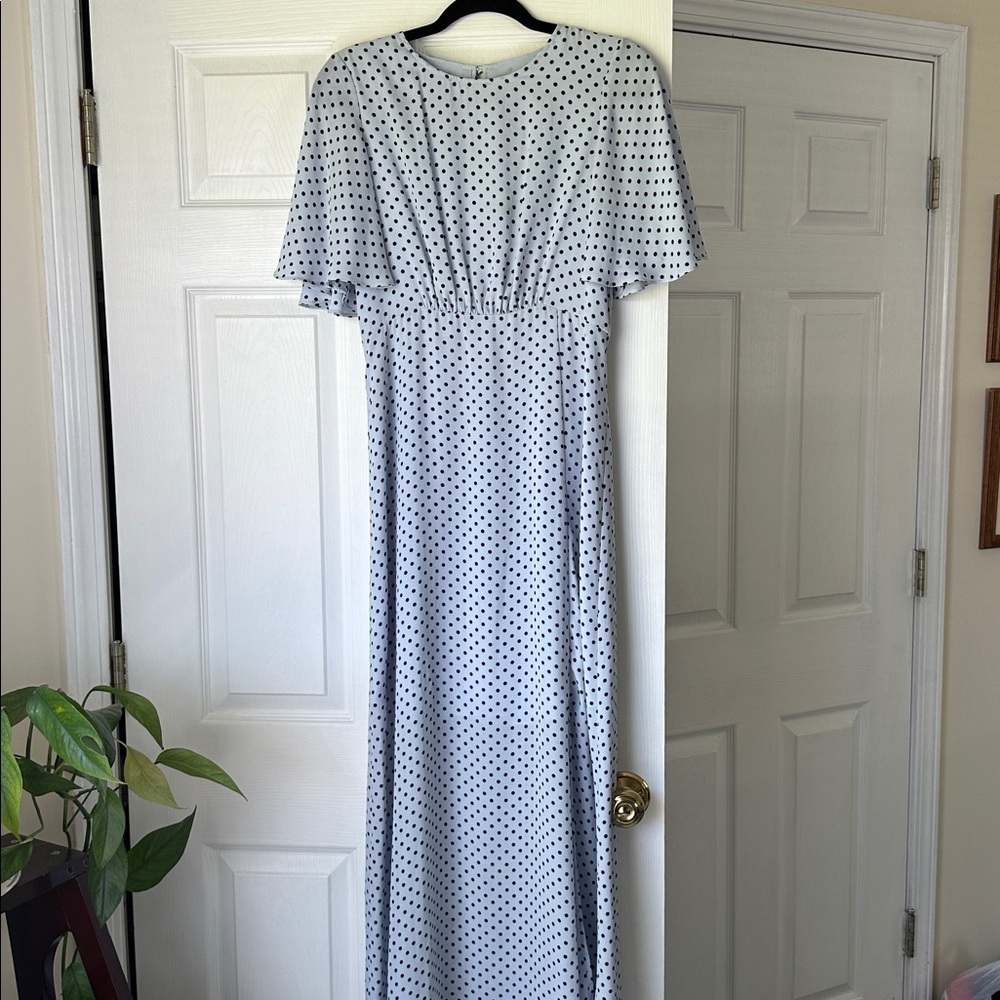 Who What Wear Light Blue and black polka dot dress XS